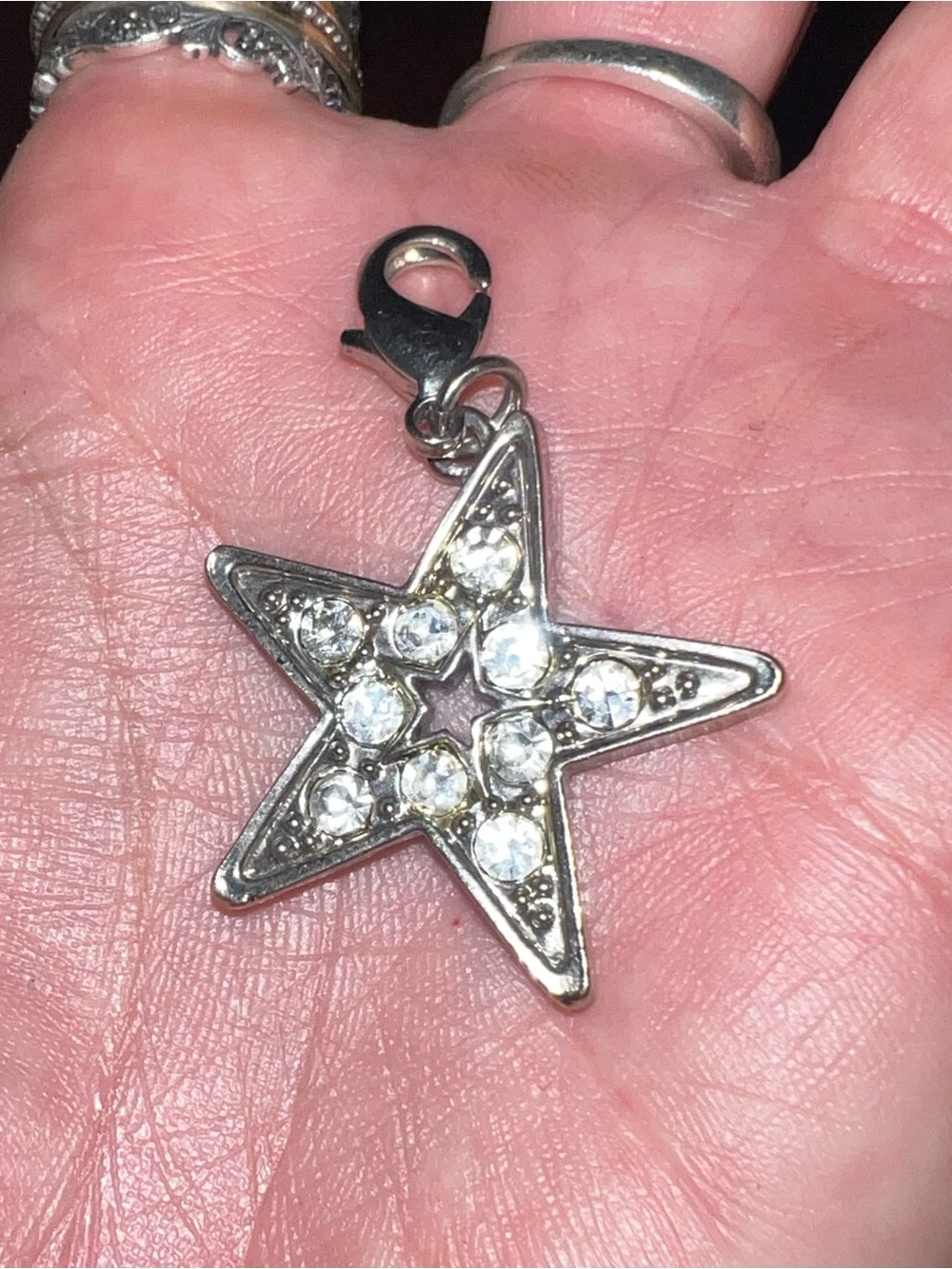 Large Silver Star Charm Pendant with Clear Crystals